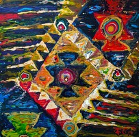 Kilim nomád szőnyeg minta inspiráció - akril festmény by Feith-Göblös Ágnes