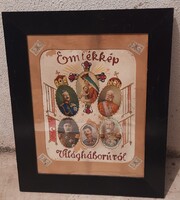 I.világháborús hímzett emlékkép keretben - 5 uralkodós-Ferenc József is