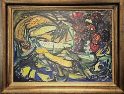 Szántó Piroska: Kukoricás asztal csendélet, 50x70cm, olaj vászon, - 52269