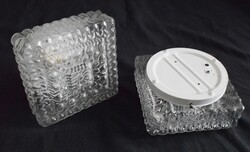 Fali , mennyezeti lámpa , retro négyzetes üveg búra , fém lámpatest 20,5 x 20,5 x 10 cm x2db. pár