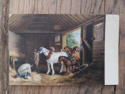 Színes régi képeslap, lovas jelenettel 1919, használt