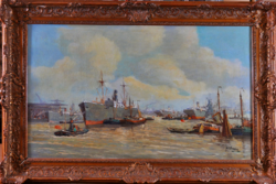Hans Nansen jelzéssel : Holland kikötői látkép c. olajfestmény