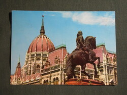 Képeslap,Budapest,Országház,Parlament,II. Rákóczi Ferenc szobor látkép,részlet, 1969-