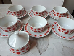 Alföldi porcelán teáskészlet piros napocskás, jelzett