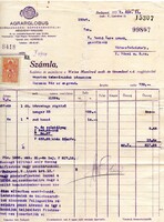 Régi számla: Agrarglobus Mezőgazdasági Gépker. Budapest.