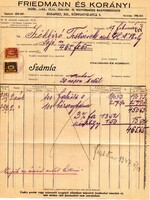 Régi számla: Friedmann és Korányi, festék, vegyi nagyker., Budapest.