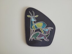 Retro kerámia fali kép őz őzike mintás mid century fali dísz DDR