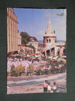 Képeslap,Budapest,Halászbástya,Hilton szálló,terasz söröző látkép,részlet, 1986-