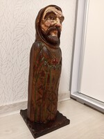 Vintage Kézzel Faragott Fa Bortartó - Szerzetes Figura,46 cm magas