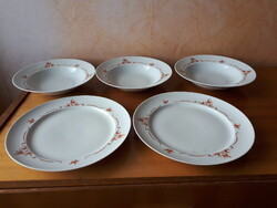 Alföldi csipkebogyós porcelán tányérok 3db mély, 2 db lapos