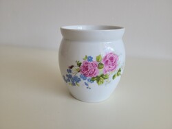 Régi népi 1 literes rózsa nefelejcs mintás porcelán csupor rózsás