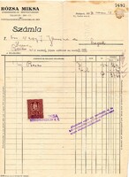 Régi számla: Rózsa Miksa bőrkereskedő, Budapest.