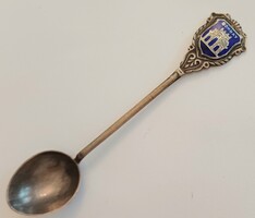 Vintage ezüst mokkás kis kanál kék zománc Bombay