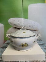 Zsolnay Barokk Stílusú Sárga Virágmintás Porcelán Levesestál A163