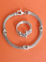 925-ös unisex különleges ezüst sodrott karkötő 19.5cm/ Italy/ és egy golyós ezüst gyűrű 59-es méret