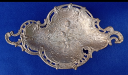 Antique silver-plated bronze baroque bowl with openwork convex surface, decorated with puttos, mid-19th century