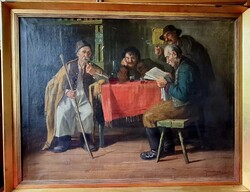 Horváth G. Andor: Felolvasás a kocsmában c. olajfestmény