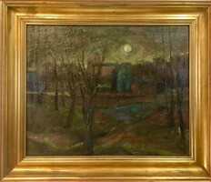 Déry Béla: Este a tóparti templomnál, 1927 – nagyméretű olajfestmény