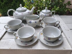 Hollóházi porcelán_Mid century teás készlet_kézzel festett