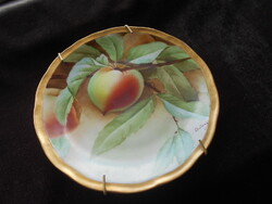 Ginori olasz  kézi festett és aranyozott szegélyes szép fali tál-fémrugós rátett akasztó-jobbra lent