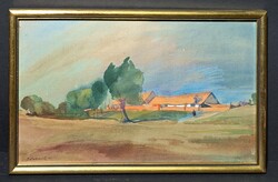 Istókovits Kálmán: Faluvége (keretezett festmény)