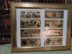 24k arannyal bevont 1861-69 USA 8 db Dollárok plasztik bankjegyek (REPLIKA!) aranyozott bankjegy