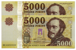 5000 Forint Bankjegy 2017 BB UNC forgalmi sorszámkövető pár