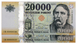 20000 Forint Bankjegy 2022 IR UNC nagyon alacsony sorkövető pár