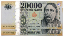 20000 Forint Bankjegy 2022 IS UNC alacsony sorszámkövető pár