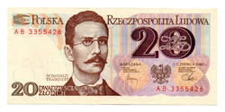 Lengyelország 20 Zloty Bankjegy 1982 P149b L157bb 2 betű