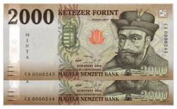 2000 Forint Bankjegy 2016 MINTA sorszámkövető pár