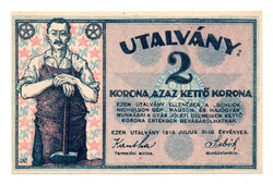 Schlick-Nicholson Gép Waggon és Hajógyár 2 Korona utalvány 1919