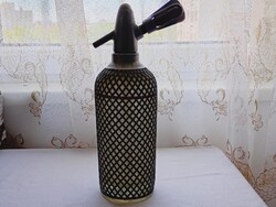 Szódásszifon fémhálós Auto-Syphon Sparklet Patent 1929 fém szövéssel borítva régi 2670g 35cm magas