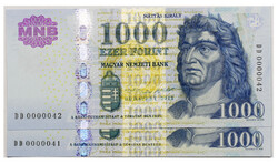 1000 Forint Bankjegy 2015 DD UNC alacsony sorszámkövető pár