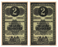 1916. Sopronnyék 2 Korona római sorozatszám, sorszámkövető pár