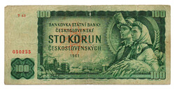 Csehszlovákia 100 Korona Bankjegy 1961 P91 T sorozat