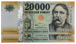 20000 Forint Bankjegy 2016 GE UNC sorszámkövető pár
