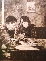 Glatz Oszkár (1872 - 1958) alkotása Ebéd rézkarc keretben üvegezve a képek szerint