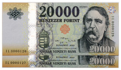 20000 Forint Bankjegy 2022 IL UNC alacsony sorszámkövető pár