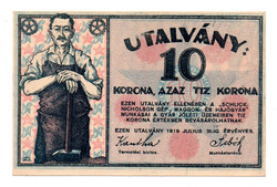 Schlick-Nicholson Gép Waggon és Hajógyár 10 Korona utalvány 1919