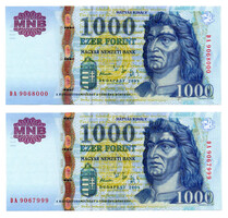 1000 Forint Bankjegy 2005 DA sorszámkövető pár