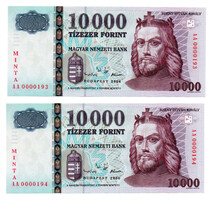 10000 Forint Bankjegy 2006 MINTA sorszámkövető pár