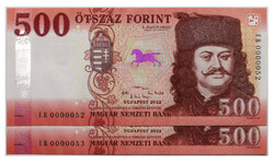 500 Forint Bankjegy 2022 ER UNC alacsony sorszámkövető pár