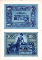100 Korona Postatakarékpénztár jegy 1919 Próbanyomat tervezet