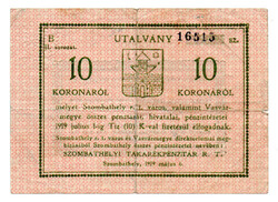 Szombathely 10 Korona Pénztári utalvány 1919