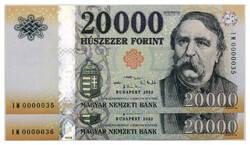 20000 Forint Bankjegy 2022 IM UNC nagyon alacsony sorkövető pár