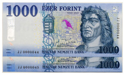 1000 Forint Bankjegy 2021 JJ UNC alacsony sorszámkövető pár