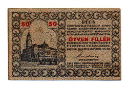 Pécs város Házipénztár 50 Fillér pénztárjegy 1919 1. Kiadás