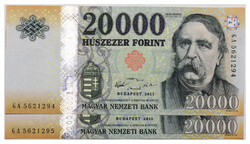 20000 Forint Bankjegy 2015 GA aUNC forgalmi sorszámkövető pár
