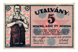 Schlick-Nicholson Gép Waggon és Hajógyár 5 Korona utalvány 1919
